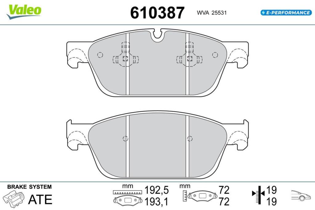 Jeu de 4 plaquettes de frein VALEO ref. 610387